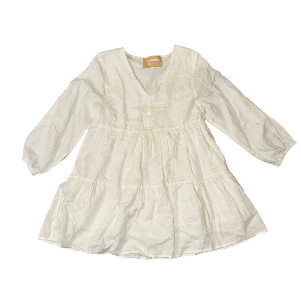 Araminta James Bermuda V Neck Dress Women's Size 8 Milk White 100% Linen Mini